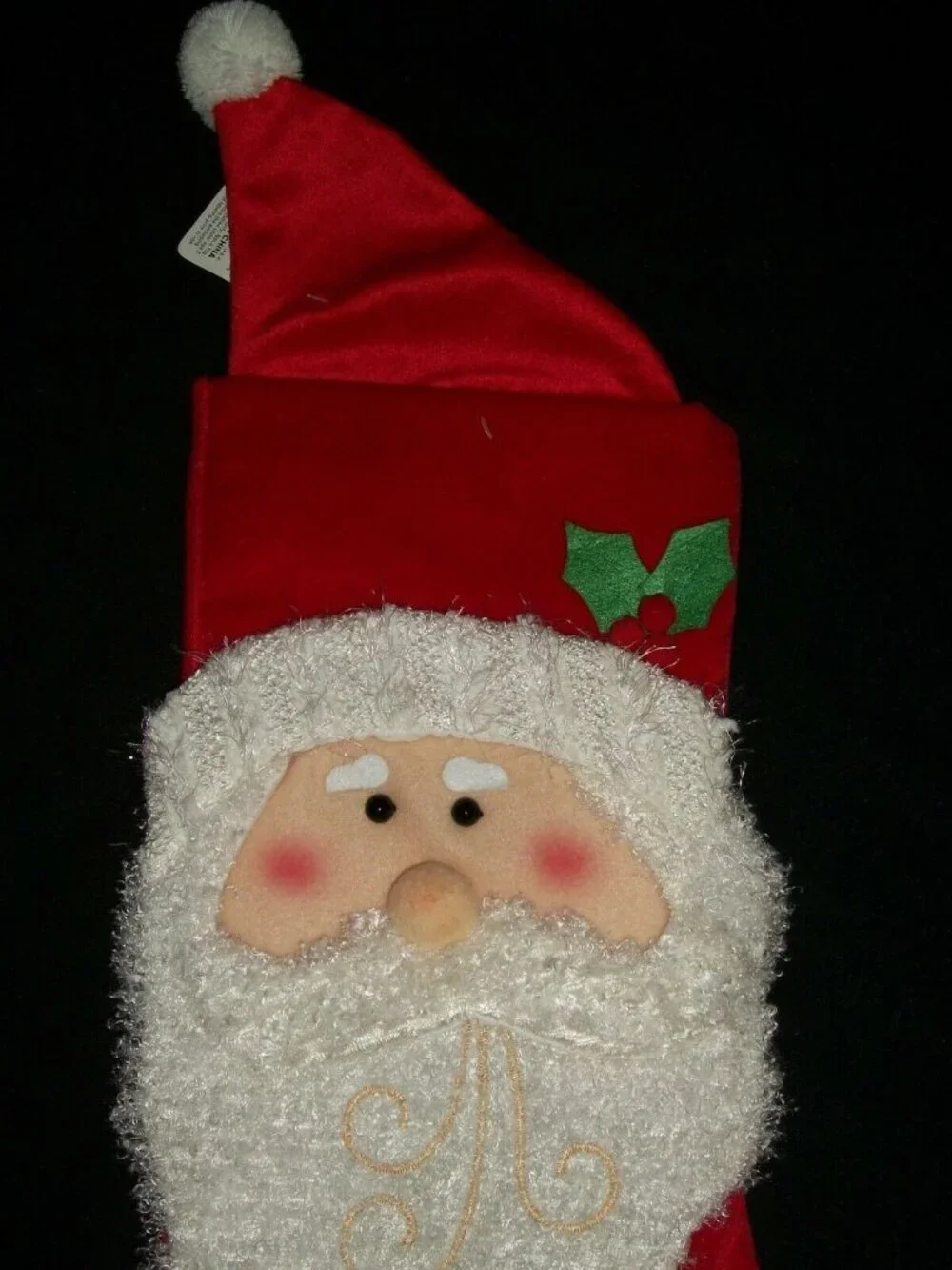 Red Textured Santa Christmas Stocking Holiday Decoration 3D Hollly Berry Beard